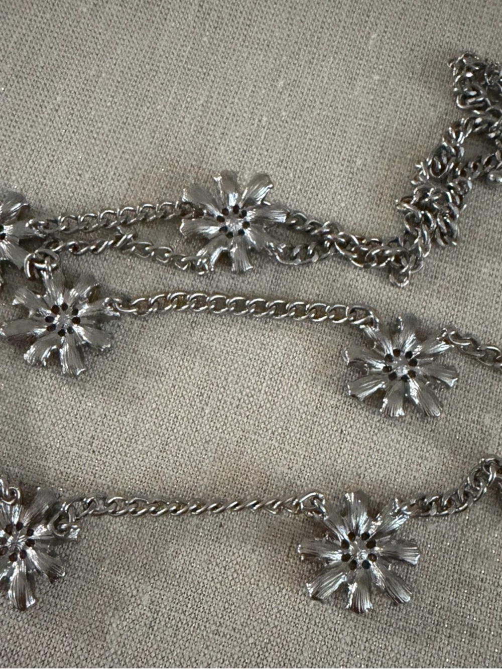 Silver Chain Multi-Flower Necklace with Lavender Crystal Petals - Picture 5 of 6